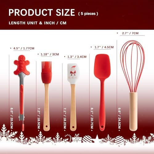 Christmas Baking Supplies, Mini Kitchen Utensils Set – 5 Piece Small Cooking Set with Whisk,Spatula,Pastry Brush,Spoon & Cookie Tongs – Festive Red Mini Baking Set Gift for Holiday Family Fun - Image 2