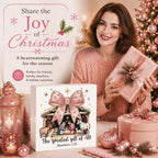 Pink Christmas Decor, Christian Christmas Decorations Indoor, Glitter Bow Nativity Scene Sign Gift for Women Friends, Rustic Wooden Box Sign for Home Office Bedroom Desk Decor 5x5 Inches - Image 6