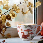 Autumn Squirrel Mug – 20oz Bone China Coffee Mug, Cozy Fall Mushroom Forest Design, Gift for Nature Lovers and Friends, Designed in England by Harvest Green Studio - Image 6