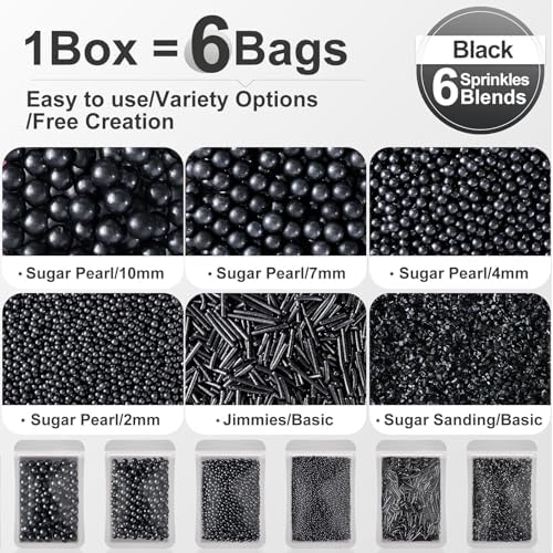 Black Sprinkles, Black Pearl Sprinkles for Cake Decorating, Cupcakes, 180g - Image 3