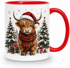 Highland Cow Gifts for Women, Christmas Mugs with Festive Red Handl by Unknown