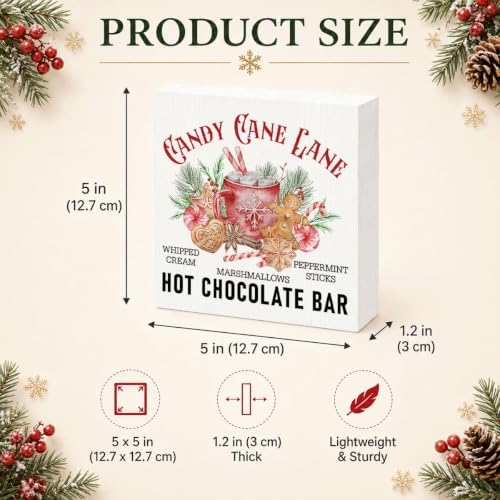 Candy Cane Lane Hot Chocolate Bar Sign, Christmas Kitchen Wood Box Decor - Image 3