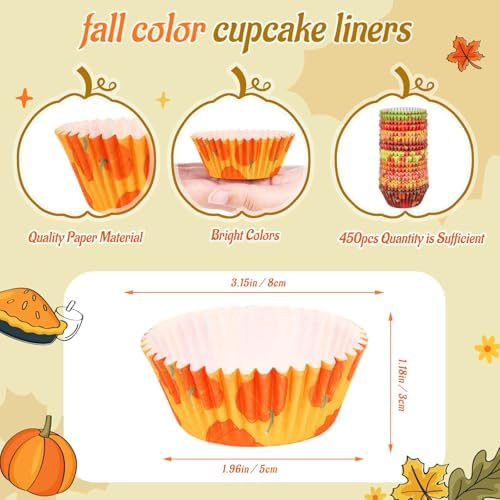 SANNIX 450pcs Fall Cupcake Liners, Pumpkin Maple Leaf Cake Baking Cups - Image 2