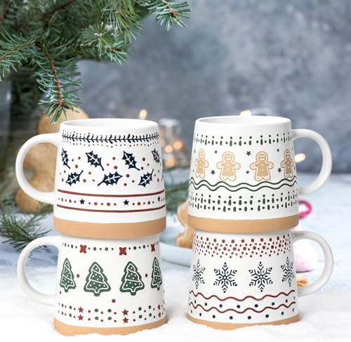 Homlouue Christmas Mugs Set of 4, Merry Christmas Mugs, Holiday Mug, Holiday Coffee Mugs, Xmas Gifts for Friends Family Coworker, 14 Oz - Image 3