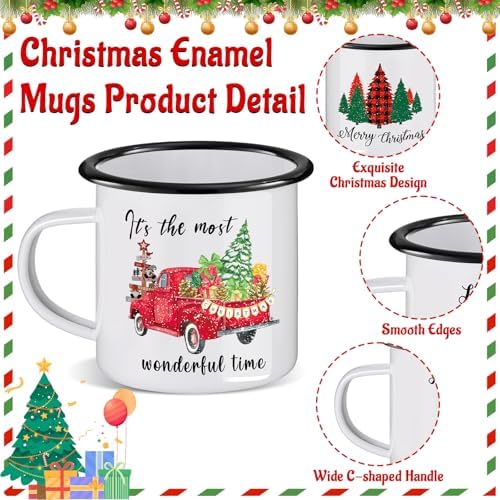 Christmas Enamel Mug Set of 4, 12 oz Christmas Coffee Mugs Hot Chocolate Mug Set Santa Claus Holiday Mugs Set Stocking Stuffer Gift for Kids Women Friends Coworkers Family(Classic Style) - Image 3