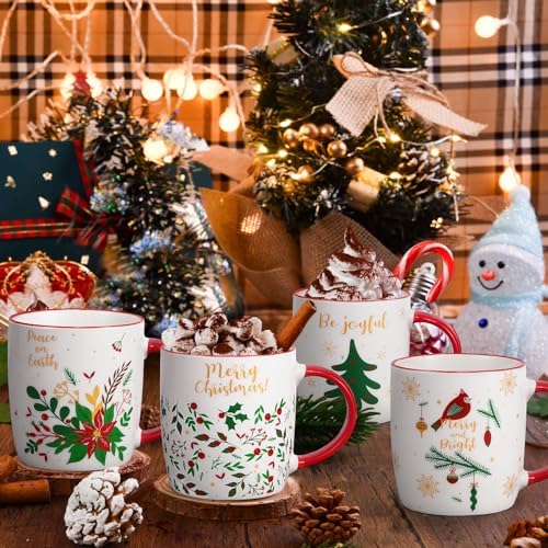 YHRJWN Christmas Coffee Mug Set of 4, Ceramic Tree Mug for Kids Women, Gift Set, Merry Xmas Gifts Ornaments, 11 Oz - Image 2