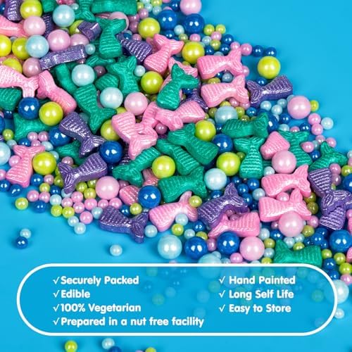 Mermaid Sprinkles, Edible Pearl Sprinkle for Cake Decorating,130g/4.58oz, Blue Green Purple Pearls Mix Baking Candy, Ocean Theme Cake Topper Cupcake Cookie Ice Cream Decorations, Birthday Children's Summer Party Supplies - Image 6