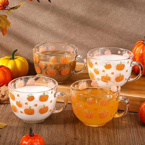Sliner 6 Pcs Fall Pumpkin Coffee Mugs 16 oz Glass Irish Cups with Handle - Image 4