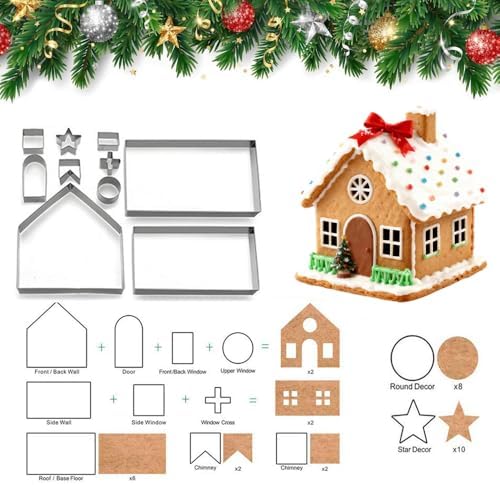 Gingerbread House Cookie Cutters Shapes Large, Set of 10 by Unknown