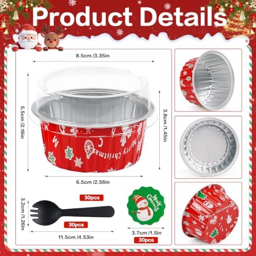Christmas Mini Cake Pans with Lids, Aluminum Foil Mini Muffin Tins, 30Pack - Image 2