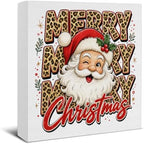 Leopard Christmas Decor, Santa Claus Christmas Wooden Sign Decorations by EUDOSI