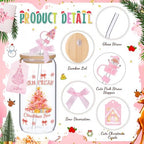 Vesici 6 Set Christmas Glasses Cups 16 oz Xmas Drink Cup with Lid Straw and Stopper Can Shaped Beer Tumbler Christmas Pink Appreciation Gifts with Cards and Bow for Women Birthday Party Favor - Image 3