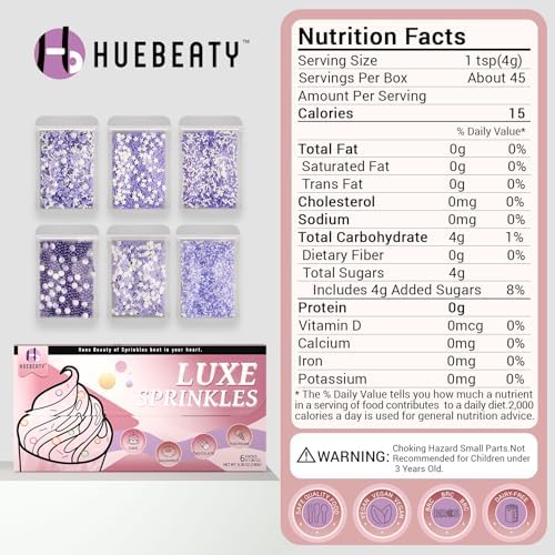 Purple Sprinkles, Purple Pearl and Star Sprinkles for Cakes, Cupcakes, 180g - Image 2