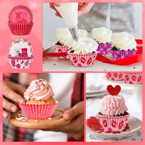 SANNIX 450pcs Valentine's Day Cupcake Liners, Red Pink Love Baking Cups Cupcake Wrappers Paper Wraps Muffin Liners for Valentines Day Wedding Birthday Party Candy Cake Decorations Supplies - Image 7