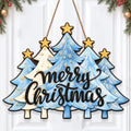Christmas Decorations Blue White Christmas Tree Merry Christmas Wood Sign by GUDIO