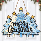 Christmas Decorations Blue White Christmas Tree Merry Christmas Wood Sign by GUDIO