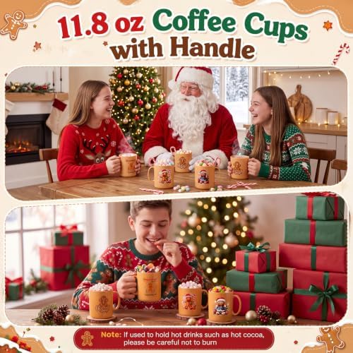 Potchen 24 Pcs Christmas Plastic Mugs Bulk 12 oz, Gingerbread Man - Image 4