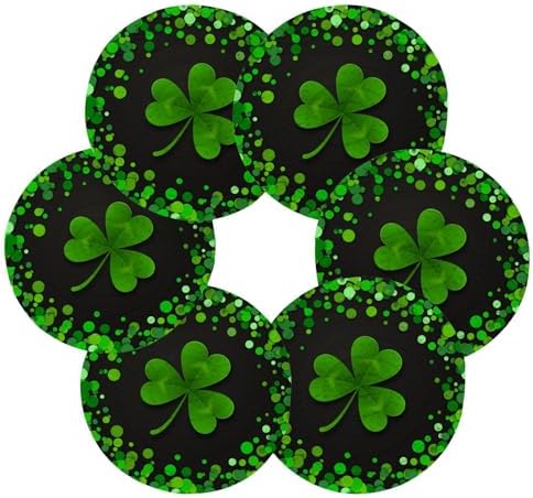 YETTASBIN St. Patrick's Day Shamrock 6 Pcs Drink Coasters with Holder, Cotton Woven Absorbent Heat-Resistant Round Coaster Non-Slip Table Mat for Kitchen Bar Home Decor Housewarming Gift, 3.9 in - Image 2