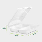 Freshware Compostable Clamshell Food Containers 3-Compartment 50-Pack, - Image 3
