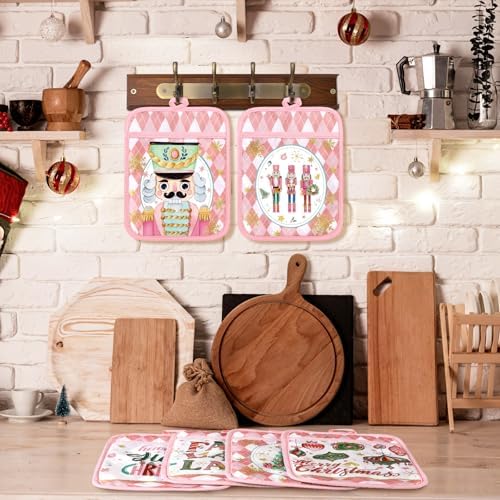 Jingmore 12 Pcs Pink Christmas Pot Holders with Pocket for Kitchen - Image 2