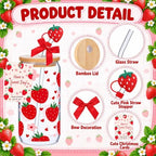 Vesici 6 Pcs Strawberry Glasses with Lid Straw and Stopper, Strawberry Gift - Image 2