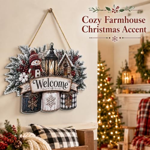 Christmas Decorations - Winter Snowman Welcome Wooden Sign for Front Door - Image 5