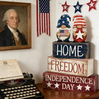 4th of July Table Decorations Patriotic Memorial Day Tiered Tray Decor Wooden Gnome Block Signs Independence Farmhouse 250th July Fouth Centerpiece for Tables Wooden Sign for Home Decor - Image 4