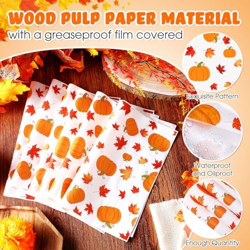 Marspark 100 Sheet Thanksgiving Pumpkin Wax Paper for Food 11.4 x 11 Inch - Image 4