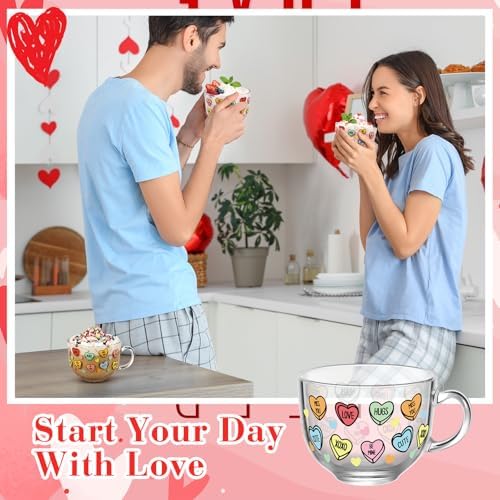 Sliner 6 Pcs Valentines Day Candy Heart Glass Coffee Mugs with Handle, 16 oz Clear Love Conversation Coffee Mugs Irish Glasses Cups for Valentine Gifts Beverages Latte Hot Chocolate(Conversation) - Image 6