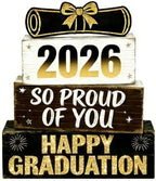 2026 Graduation Table Decorations Class of 2026 Senior Tiered Tray Decor Wooden Happy Graduation Signs Farmhouse Congrats Grad Tabletop Party Centerpiece for Tables Wooden Sign for Home Decor by CMZLUMINESTHome