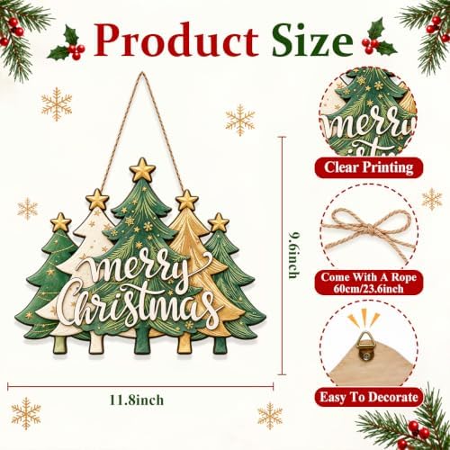 Christmas Decorations Green Gold Christmas Tree Merry Christmas Wood Sign - Image 3