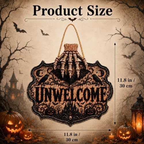 Halloween Decorations - 2D Printed Flat Gothic Unwelcome Wooden Sign - Image 3