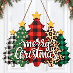 Christmas Decorations Plaid Leopard Christmas Tree Wooden Hanging Sign by GUDIO