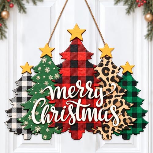 Christmas Decorations Plaid Leopard Christmas Tree Wooden Hanging Sign by GUDIO