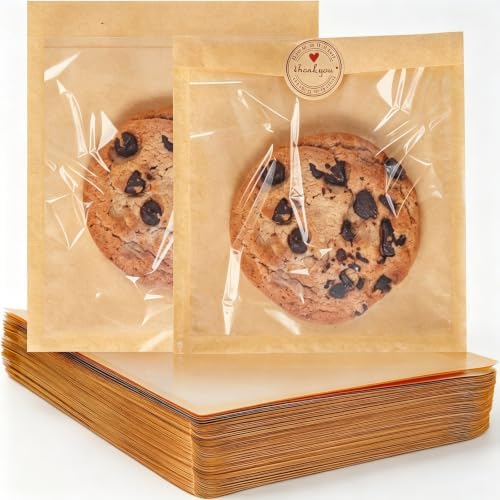 Cookie Bags Individual Heat Sealable Small Brown Paper Bags with Window by SUREHOME