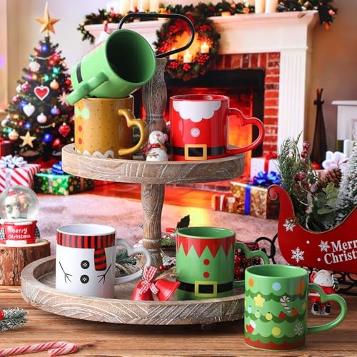 Set of 6 Christmas Coffee Mugs 10 OZ Ceramic Cups Santa Snowman - Image 2