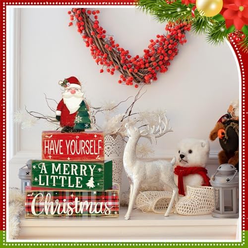 Moucuny 4 Pcs Christmas Table Decor Wooden Santa Claus Decorations - Image 6