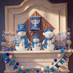 Suzile 3 Pcs Hanukkah Snowman Decorations Blue White Wooden Indoor Decor - Image 4