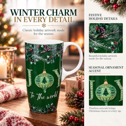 Topadorn Christmas Ceramic Coffee Mug with Lid,17oz Ceramic Travel Cup ,Joy - Image 2