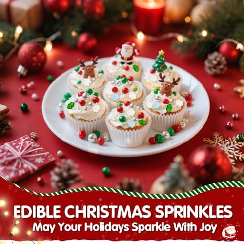 Edible Christmas Sprinkles for Cake Decorating,Winter White Blue Snowflake - Image 2