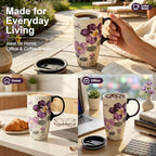 Topadorn 17oz Ceramic Travel Mug with Lid, Tall Purple Floral Coffee Mug - Image 4