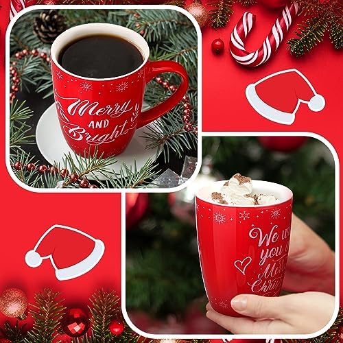 4 Pcs Snowflake Christmas Ceramic Mugs Set, Red Holiday Coffee Cup - Image 6