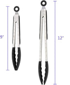 2 Pack Black Kitchen Tongs, Premium Silicone BPA Free Non-Stick Stainless Steel - Image 3