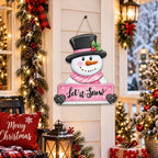 Christmas Decorations Winter Pink Snowman Hanging Wooden Front Door Sign - Image 4