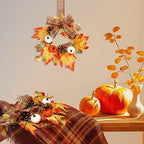 Syhood 2 Pcs 9 Inch Small Fall Wreath for Cabinet Mini Fall Wreath - Image 5