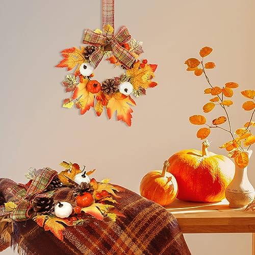 Syhood 2 Pcs 9 Inch Small Fall Wreath for Cabinet Mini Fall Wreath - Image 5