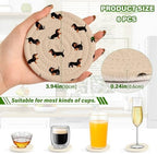 YETTASBIN Cute Dachshund Dog 6 Pcs Drink Coasters with Holder, Cotton Woven Absorbent Heat-Resistant Round Coaster Non-Slip Table Mat for Kitchen Bar Home Decor Housewarming Gift, 3.9 in - Image 3