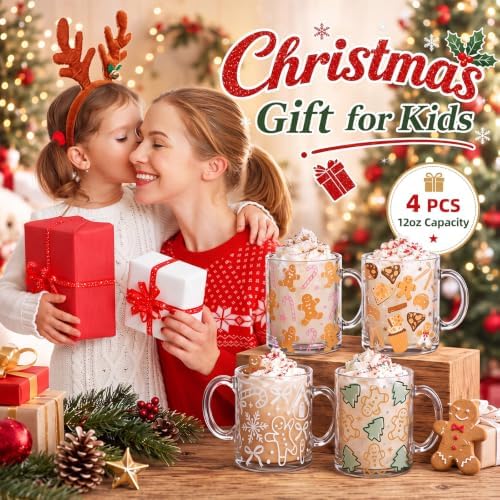 Tioncy 4 Pcs Christmas Glass Coffee Mugs 12 oz - Image 5