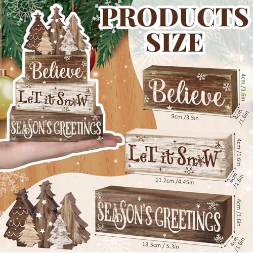 Moucuny 4 Pcs Christmas Tree Table Decorations Wooden Farmhouse Block Signs - Image 2