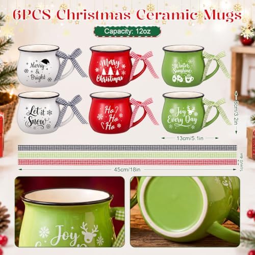 LemonRoad 6 Pcs Christmas Coffee Mugs, 12 oz Holiday Gift Ceramic Mugs Bulk - Image 3